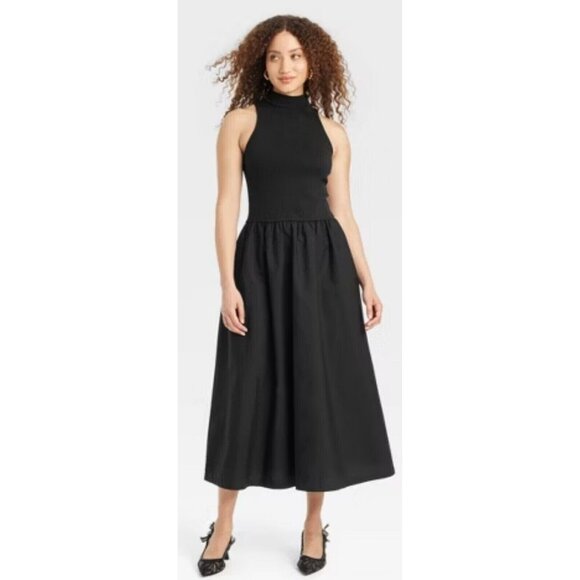 A New Day Black Halter Mock Neck A-Line Black Maxi Dress S (SOLD) - Picture 3 of 9